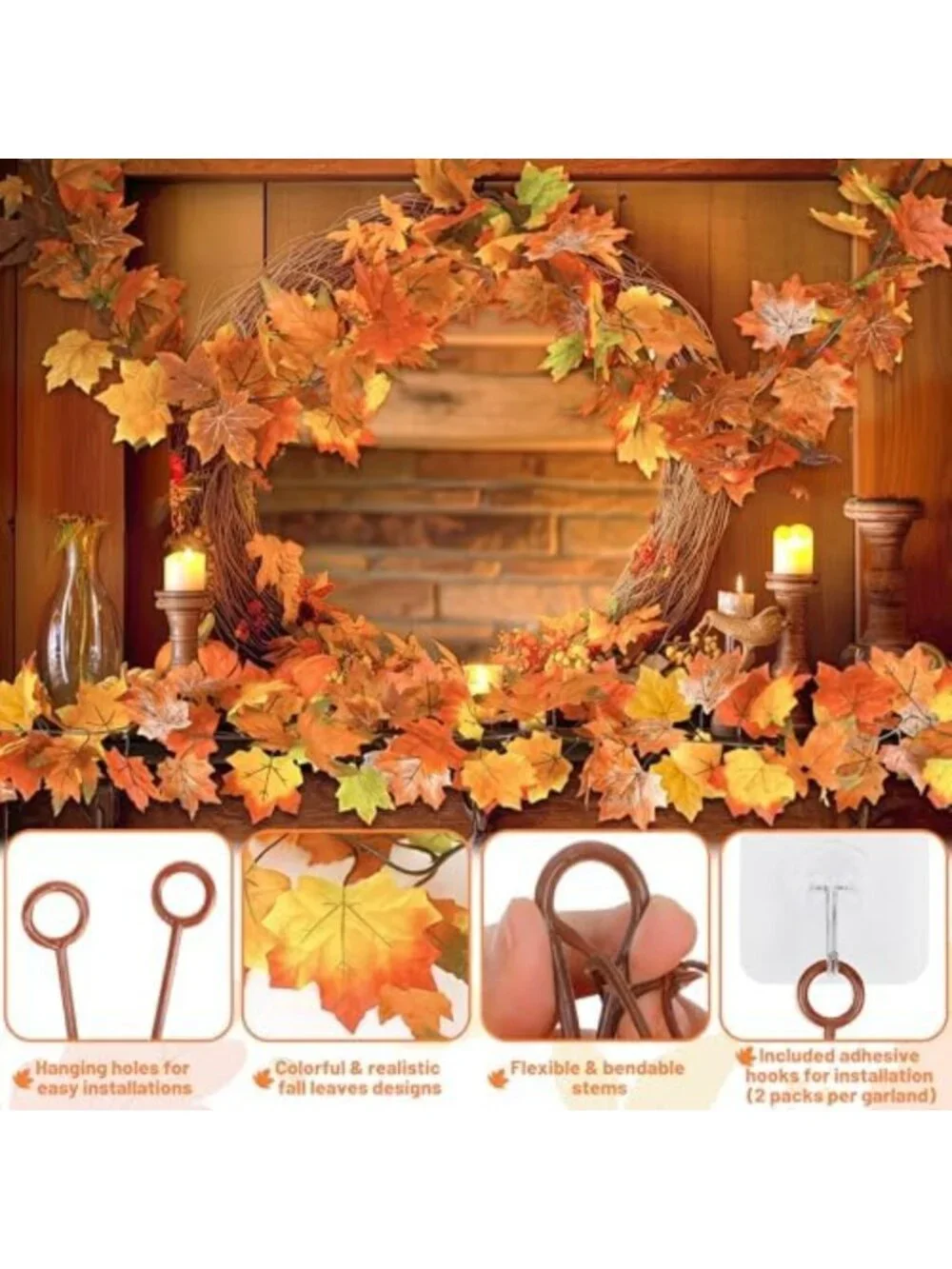 4-Pack 23.6FT Autumn Maple Leaf Garland for Fall Home Decor & Thanksgiving